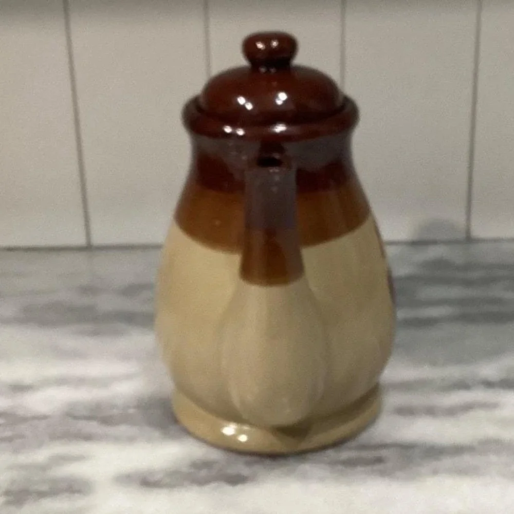 Tricolor Brown Large Teapot, Vintage Rooster 